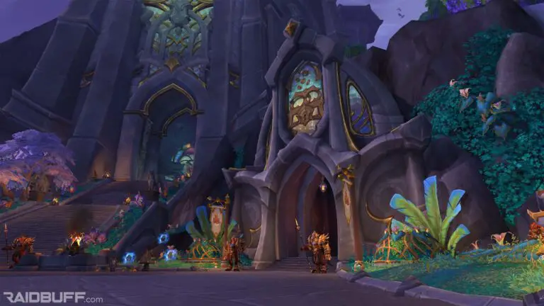 A view of the exterior of the bank in Valdrakken, the Valdrakken Treasury Hoard